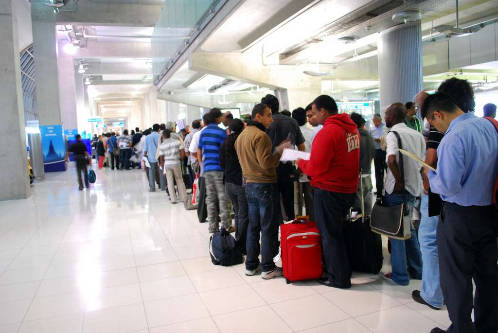 People waiting in line at the airport