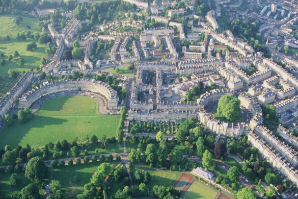 Aerial View The Circus and The Royal Crescent c. Visit Bath