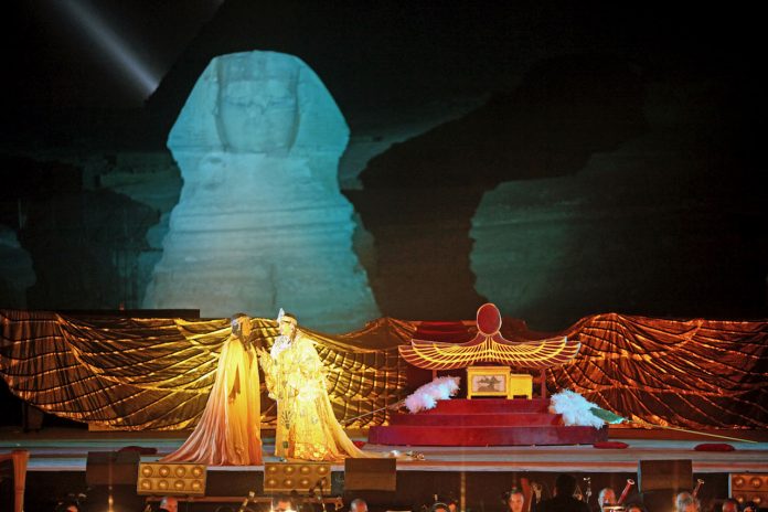 Opera Aida against the Pyramids - scene: close Opera Aida against the Pyramids - scene: close