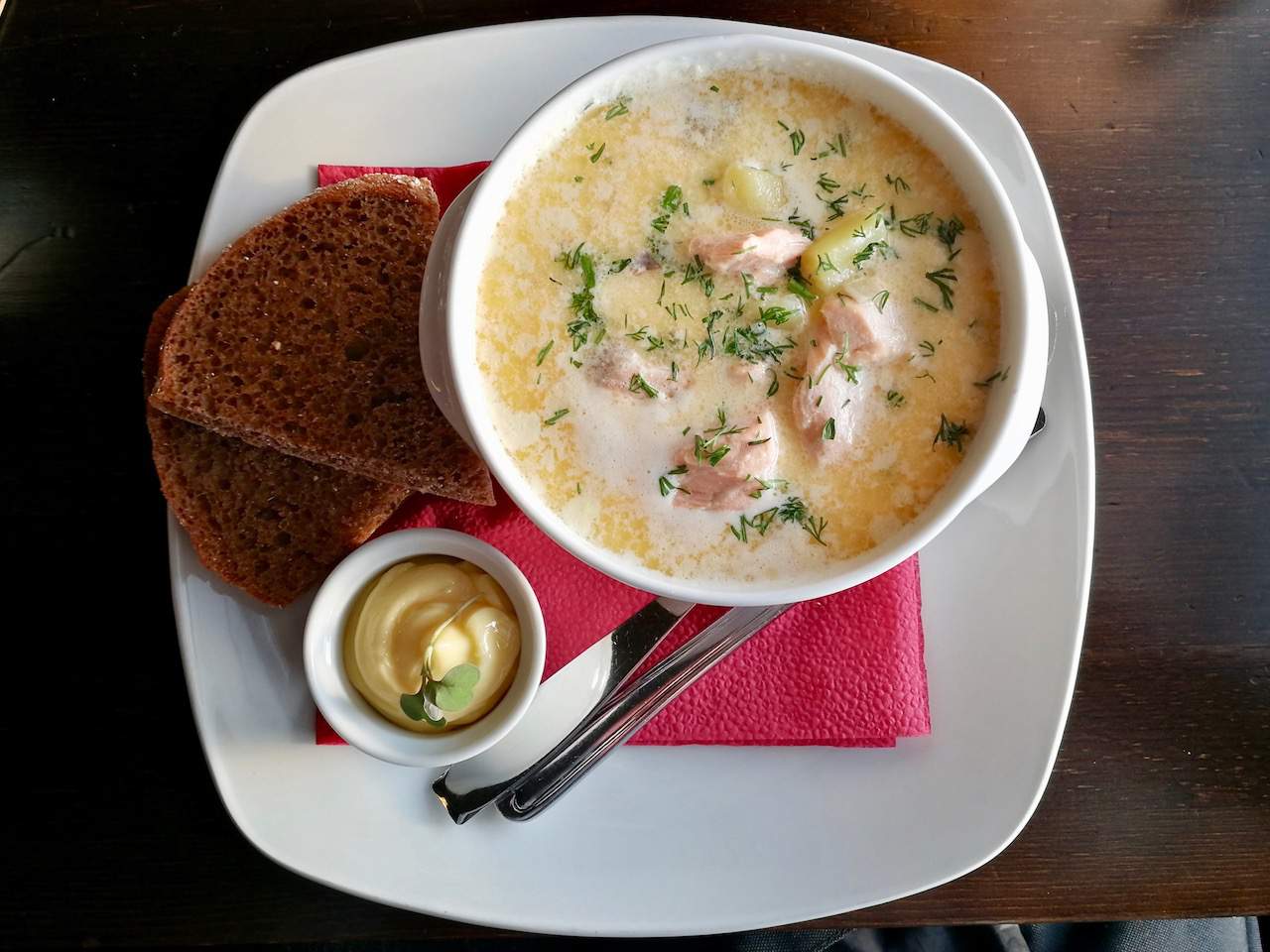 Creamy salmon soup at Holiday Club Saariselka