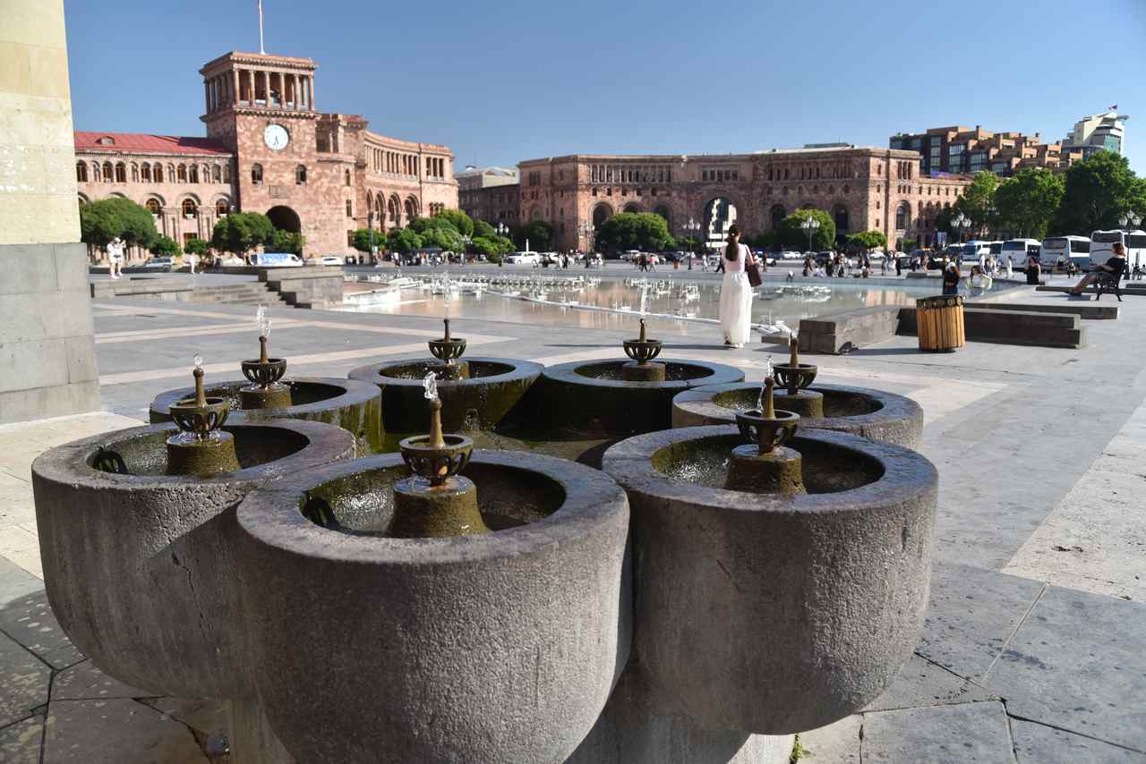 Republic Square (Hanrapetutyan Hraparak), the central public square in Yerevan, Armenia.