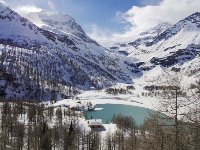 Engadin Valley frozen lake Engadin Valley frozen lake