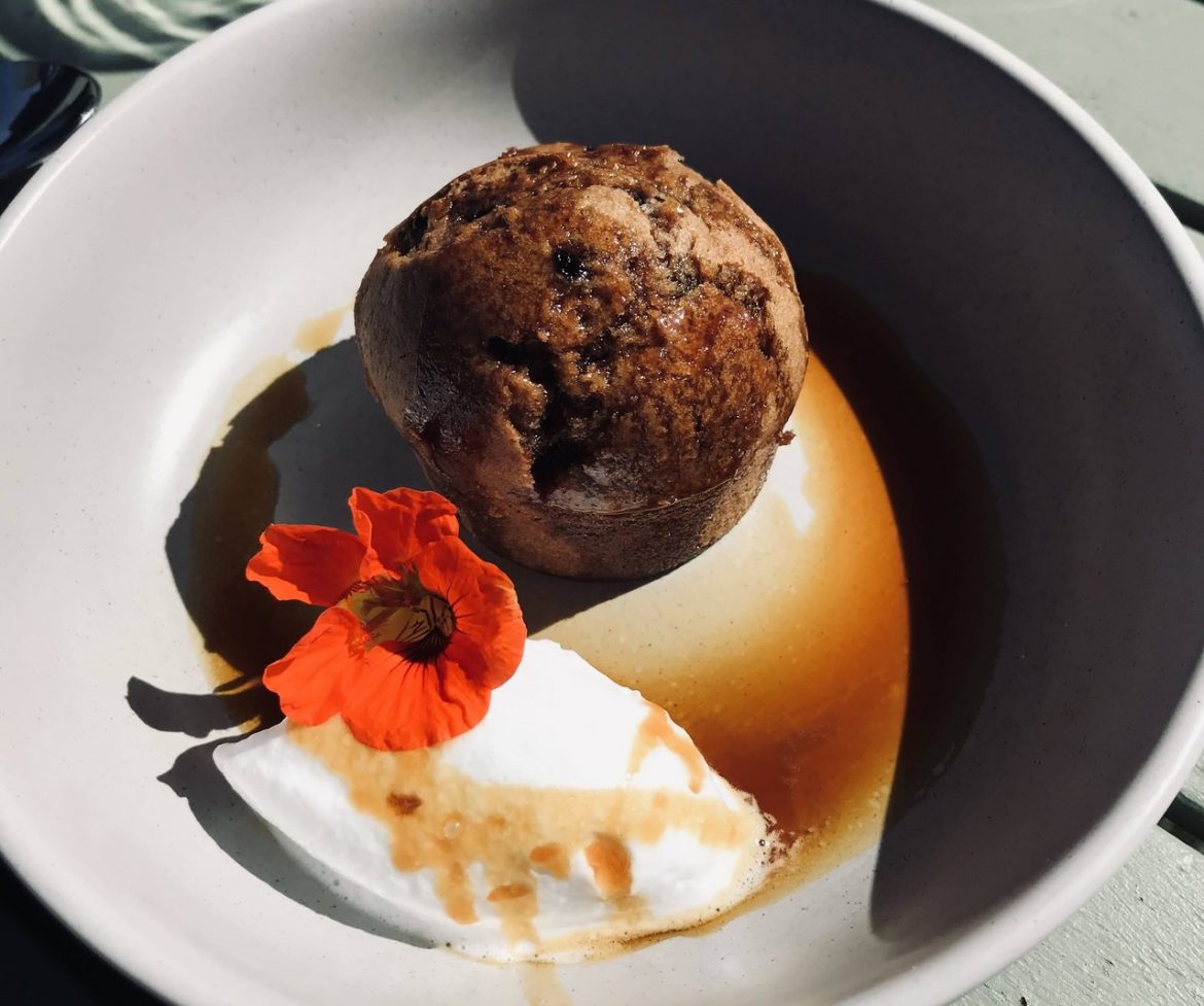 Foraged Dessert – Spiced Hogweed and Elderberry Cake with Chantilly Cream and Rosemary Caramel_Credit Burleigh Court Photography