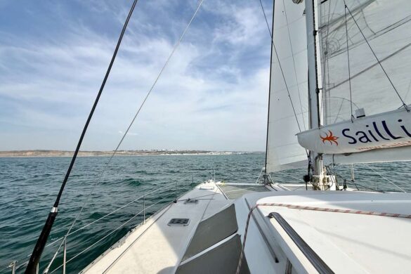 France on the Horizon from Echoes the SailLink Catamaran
