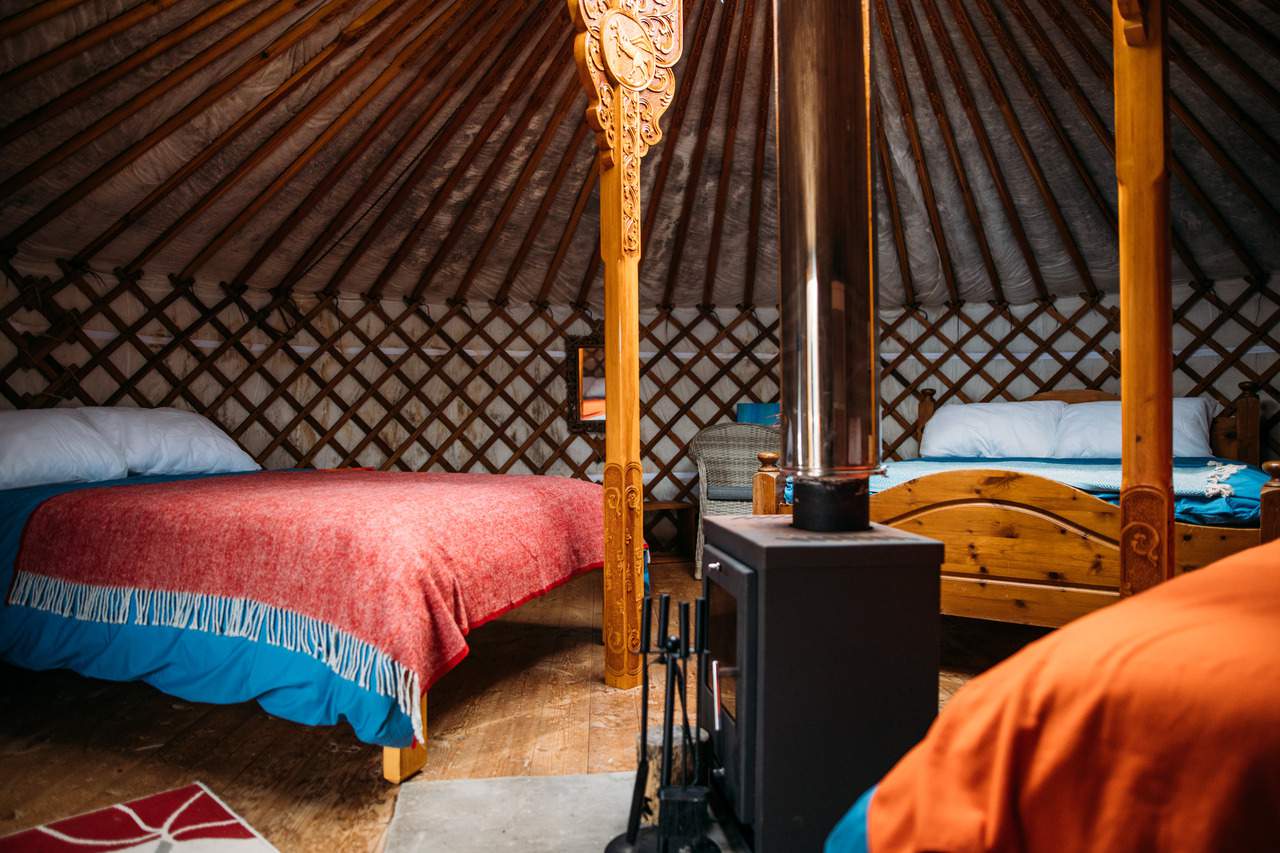 Inside one of the spacious yurts at Fir Hill Estate