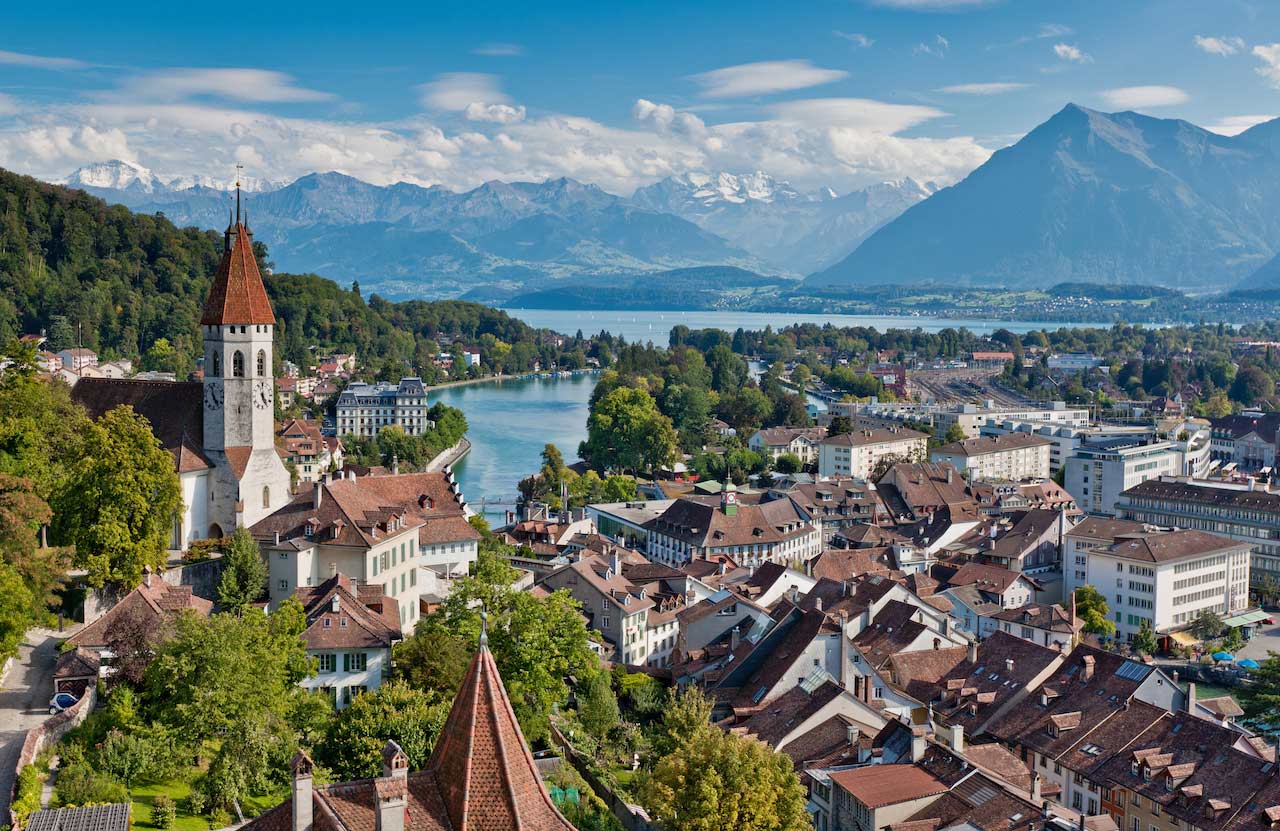 Interlaken - View of the town of Thun with Castle Thun