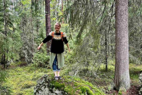 Karolina Embracing Nature in Kauppi Forest near Tampere in Finland