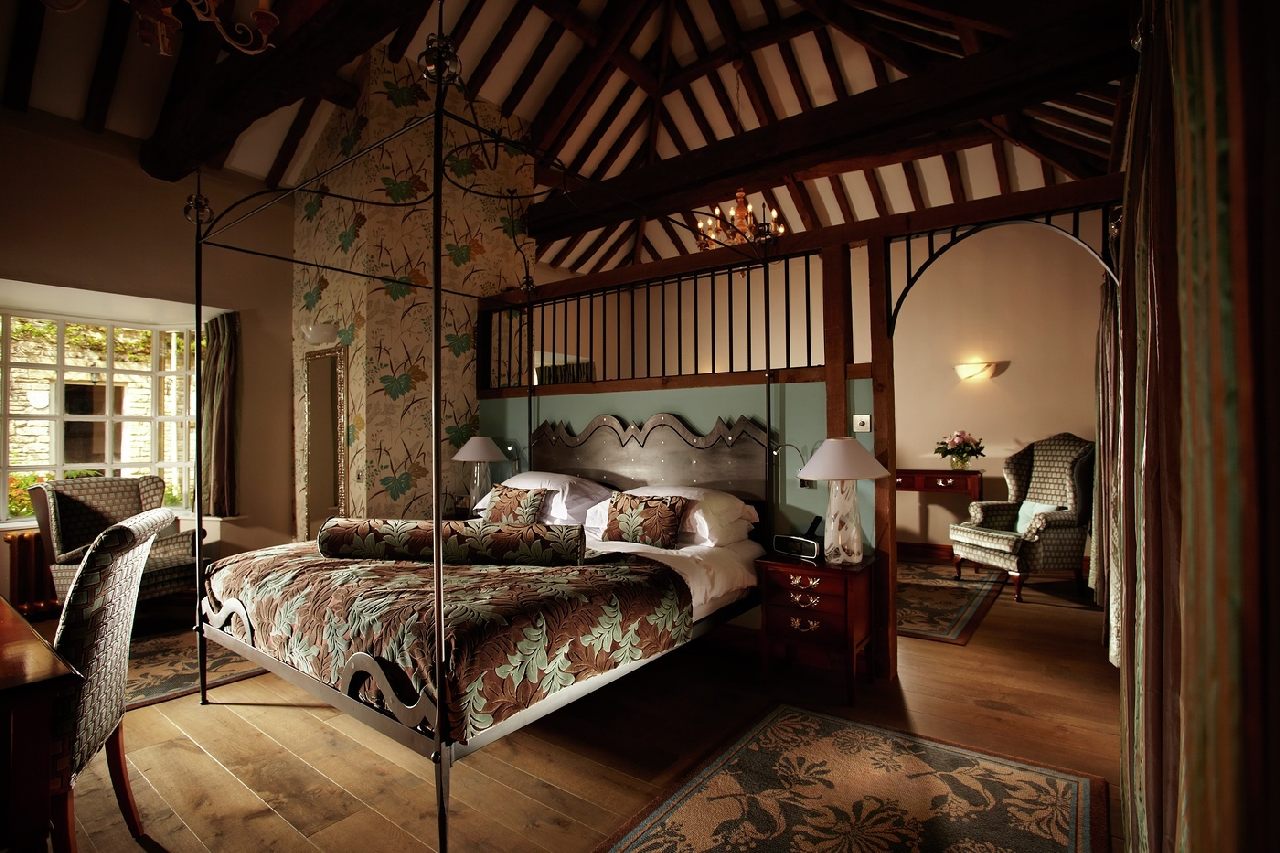 Manor House timbered bedroom, Wiltshire, England