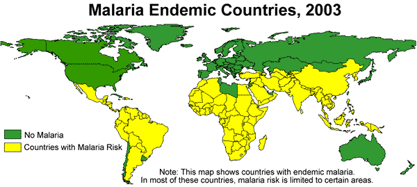Malaria geographic distribution