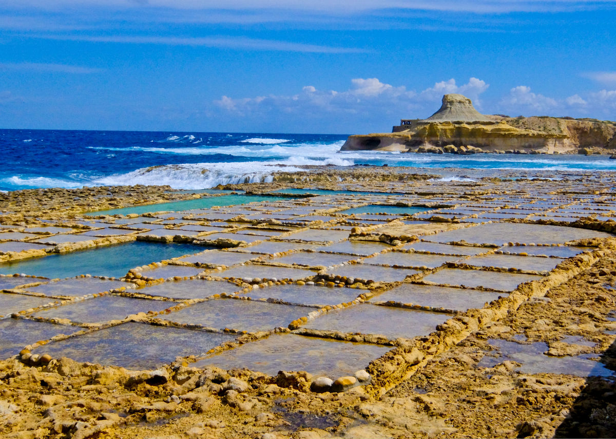 Malta Gozo Salt pans: when the tide recedes, the water evaporates leaving deposits of salt