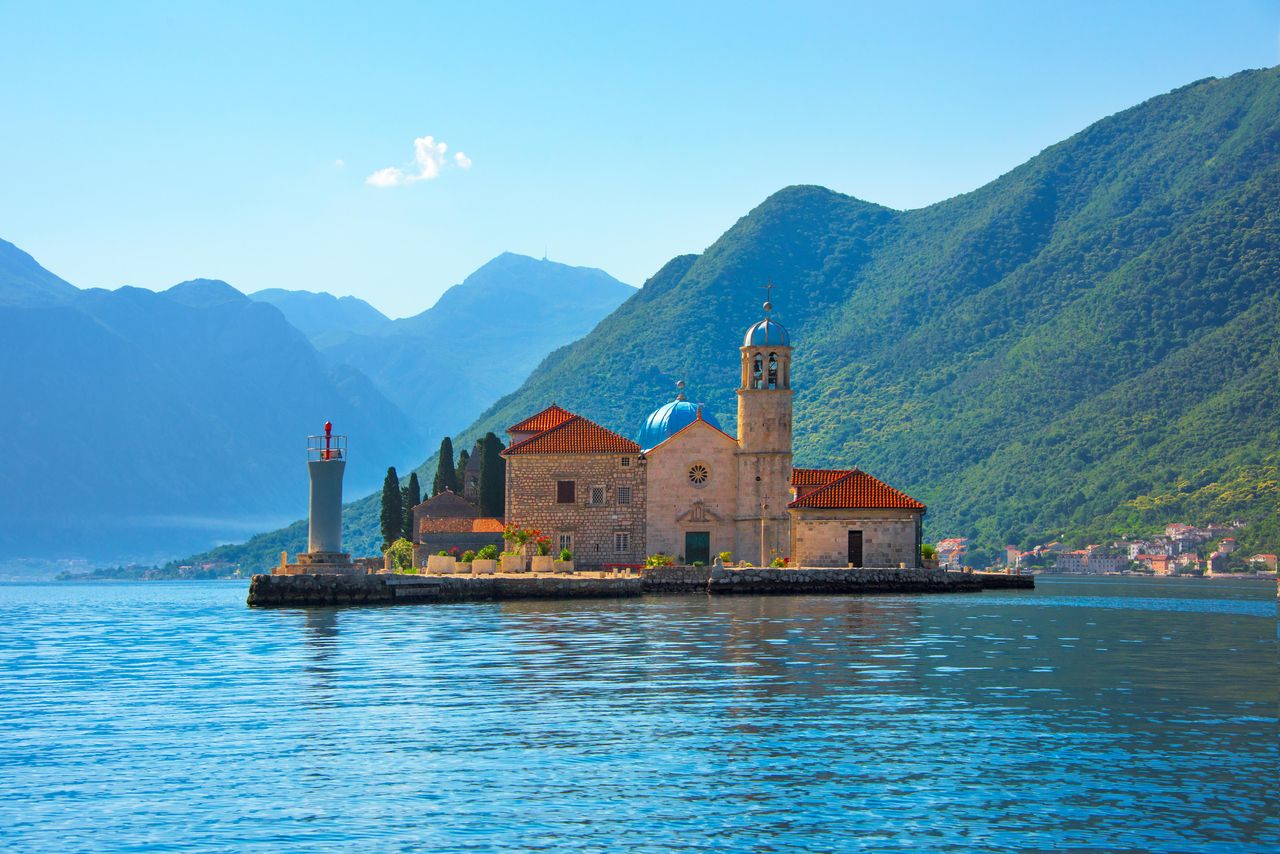 Our Lady of the Rocks, an artificial island, with the Roman Catholic Church of Our Lady of the Rocks, Perast, Montenegro