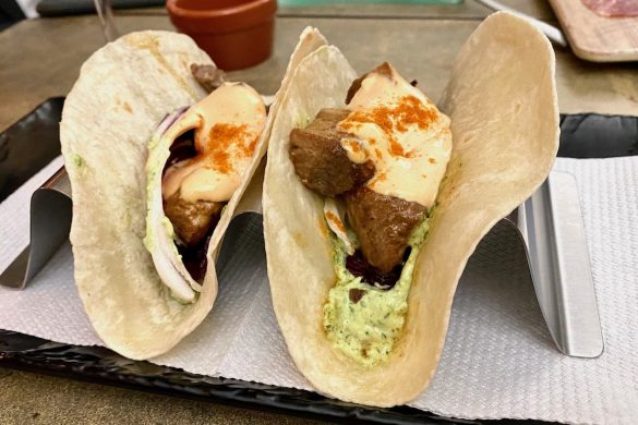 Mexican tacos with pan seared tuna chunks and smoked chipotle mayonnaise at The Chimney in Gibraltar