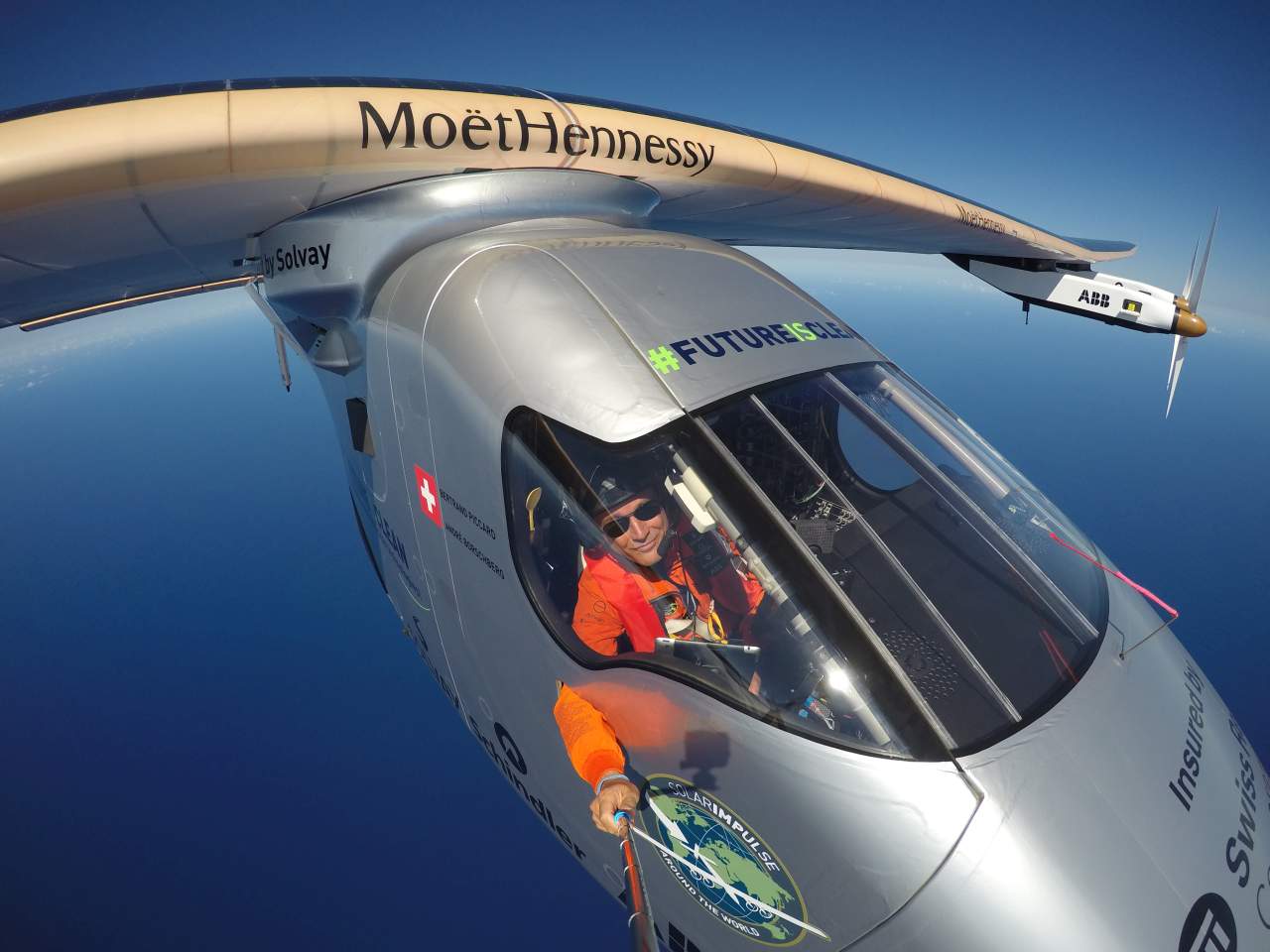 Bertrand Piccard doing a selfie during Solar Impulse flight.