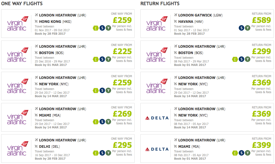 STA Fly Virgin Atlantic and Delta to the USA - prices