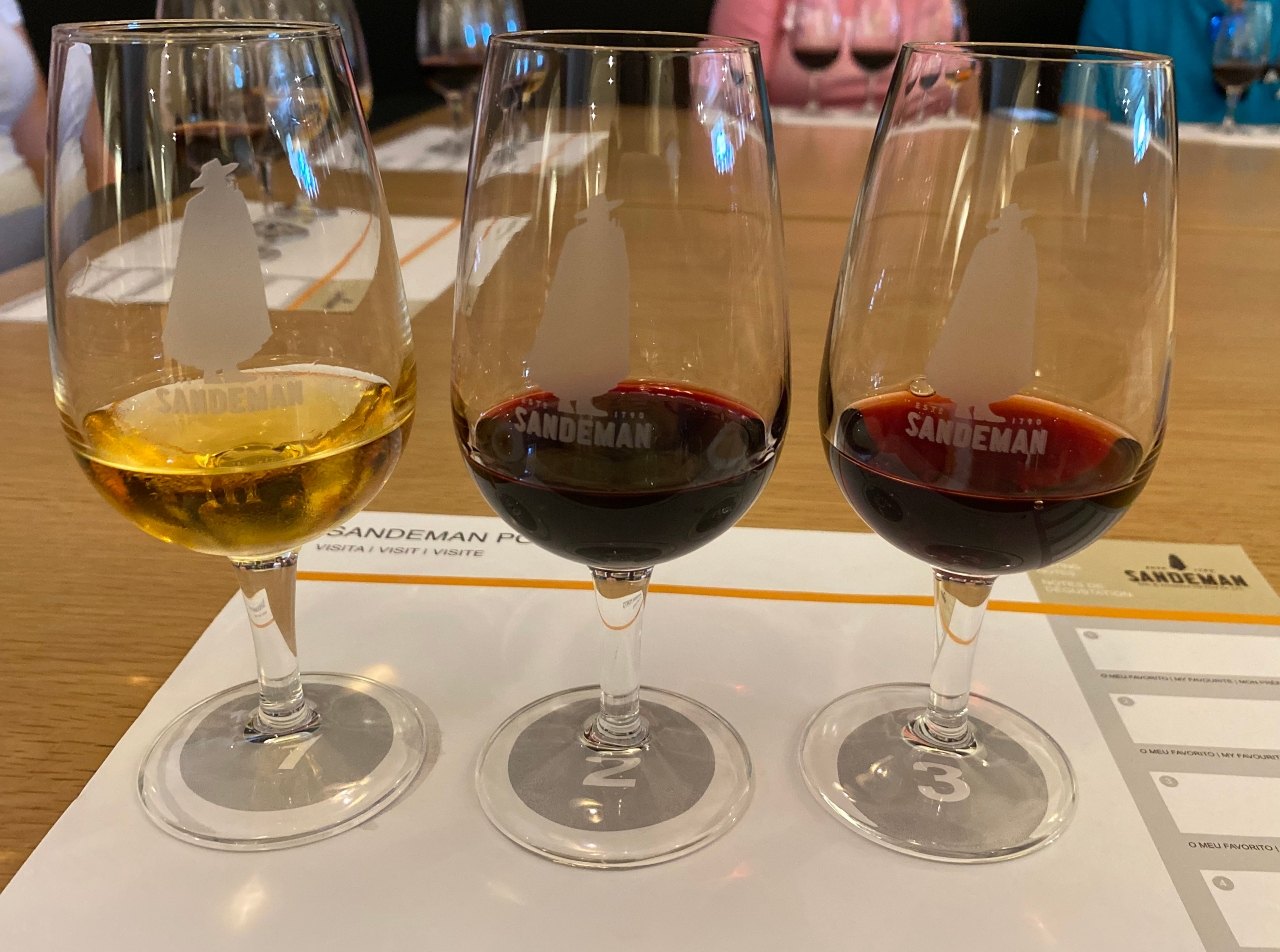 Sandeman's line of three glasses of ports