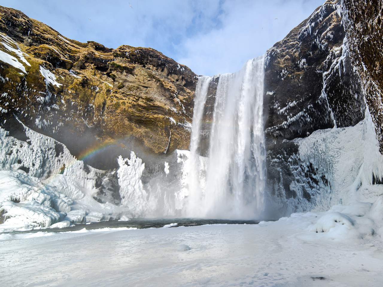 Skogafoss Waterfall in winter