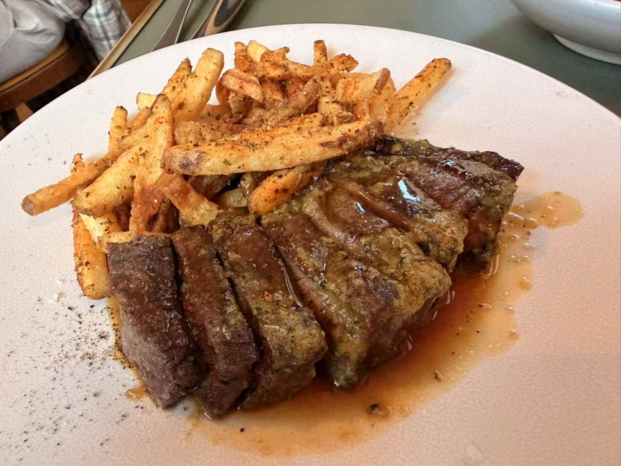 Barbecue flat iron steak, cafe de Paris butter and hand-cut fries