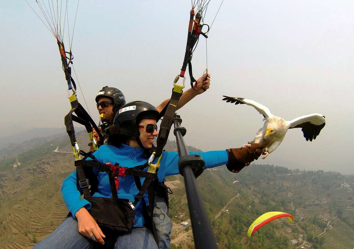 RUNNER UP Extreme Selfie: Sophia Bellaoui - Parahawking in Nepal