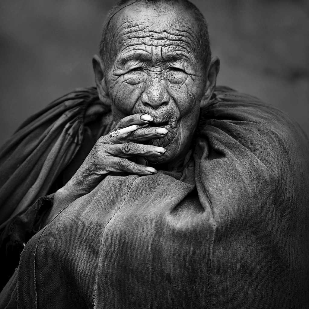old Chinese man smoking