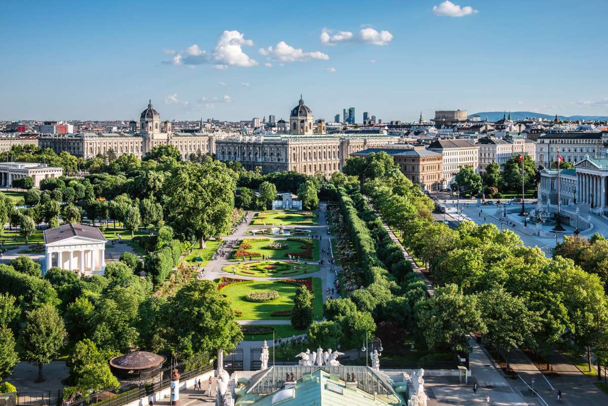 View of the Volksgarten, museums and Parliament