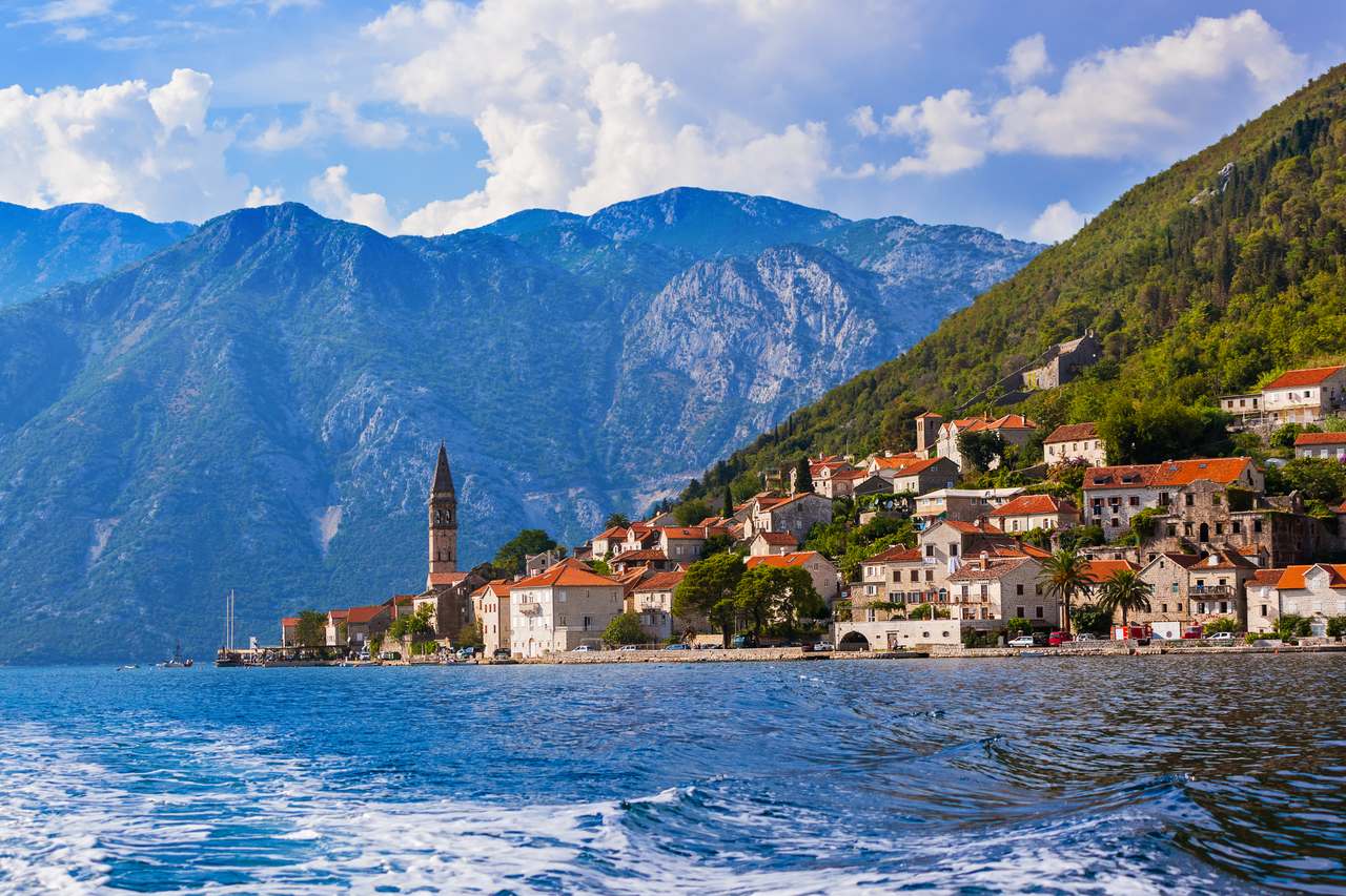 Village Perast on coast of Boka Kotor bay - Montenegro 