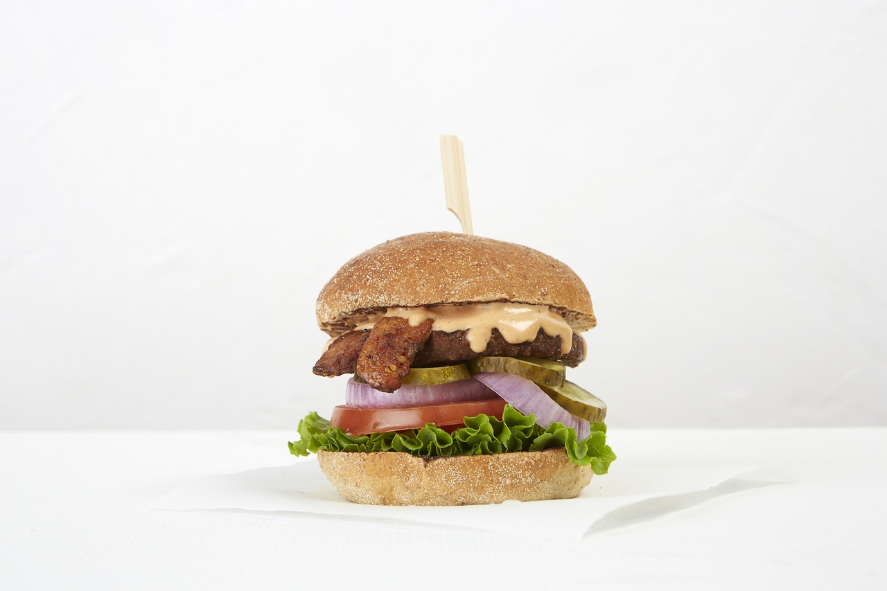 The Ziggy burger, made of organic smoked tempeh