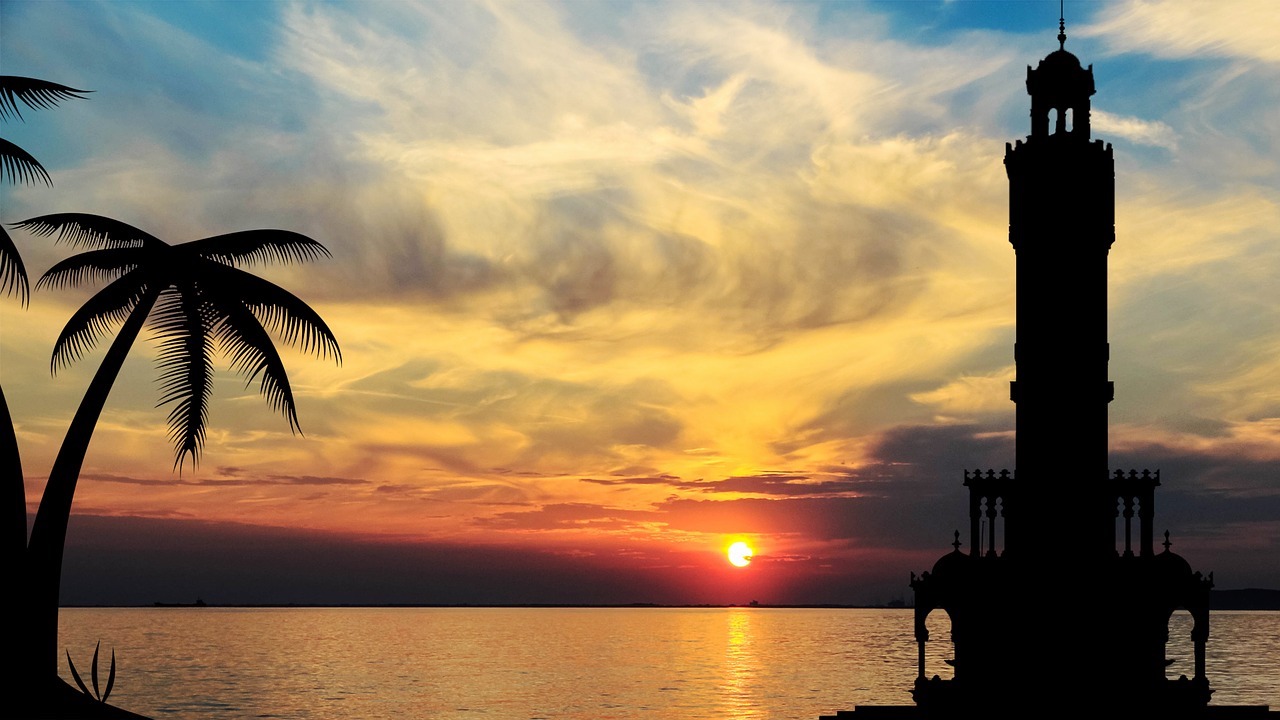 Izmir, Turkey: clock tower at sunset