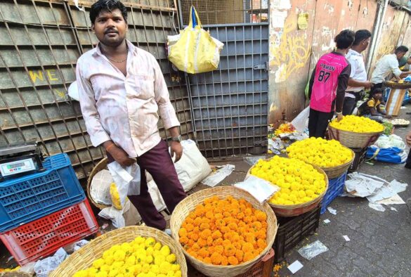 Marigold seller at Dadar Flower Market