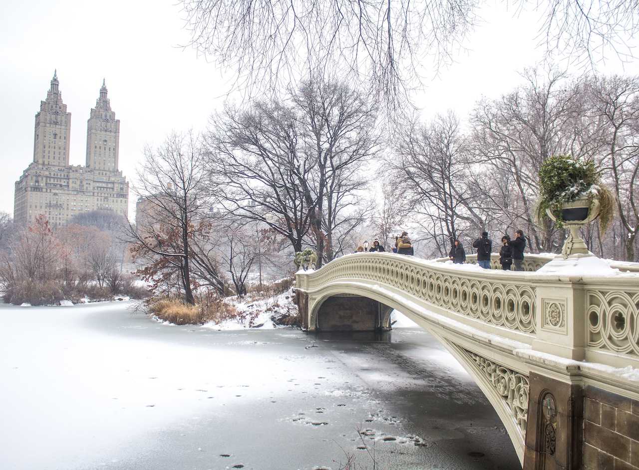 new york central park in winter frozen lake